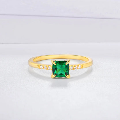 100% 925 Sterling Silver 18K Yellow Plated Ring Emerald Gemstone Wedding Party Vintage For Women Fine Jewelry Wholesale