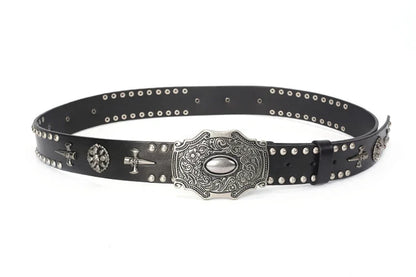 3.8CM Real Genuine Leather Vintage Metal Skull Punk Men Jeans Belt Stud Cowboy Strap Cinturon Ceinture Homme Riem Belts