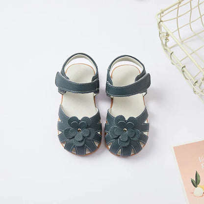 Hot selling little girl flower Sandals kids closed toe princess shoes for summer 3-7years older