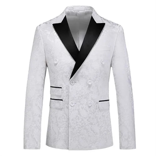 2026 New Men's White Rose Pattern Suit Jacket, Wedding Party Dress Coat, High Quality Men Slim Blazers Masculino Big Size M-6XL