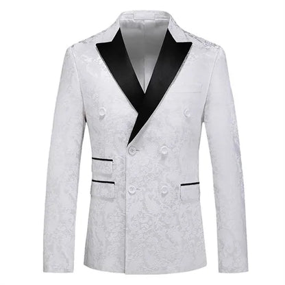2026 New Men's White Rose Pattern Suit Jacket, Wedding Party Dress Coat, High Quality Men Slim Blazers Masculino Big Size M-6XL