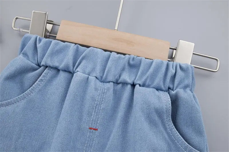 New Summer Baby Boys Denim Clothing Children Casual Short Sleeve Shirt Shorts 2Pcs/Set Kids Sportswear Toddler Fashion Wear