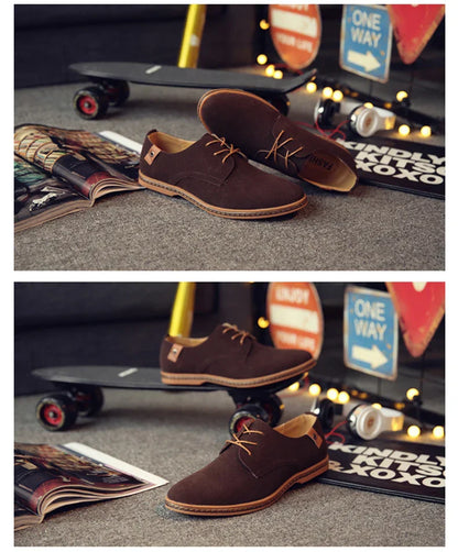2024 Spring Suede Leather Men Shoes Oxford Casual Shoes Classic Sneakers Comfortable Footwear Dress Shoes Large Size Flats