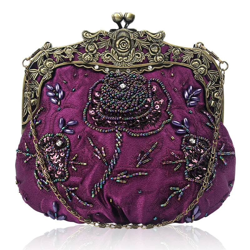 Retro Embroidery Designer Bags Luxury Purses and Handbags Bead bag Sequins Clutch Purse Chains Shoulder Evening Bag Z348