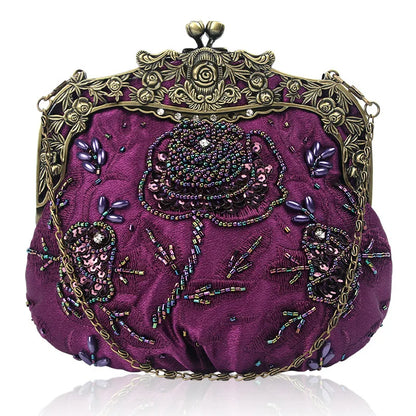 Retro Embroidery Designer Bags Luxury Purses and Handbags Bead bag Sequins Clutch Purse Chains Shoulder Evening Bag Z348
