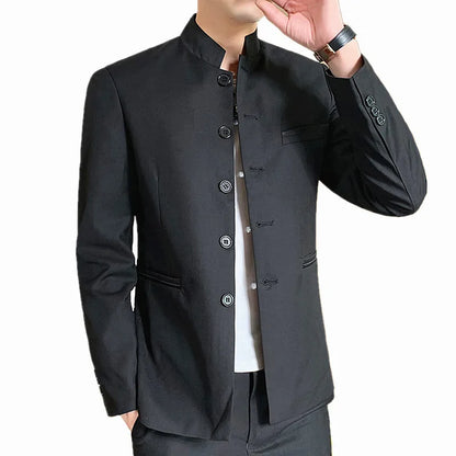 2026 New Men's Black Blazers Coat, Masculino Single Breasted Stand Up Collar Men Long-Sleeved Terno Jacket, Blue Red Overcoat