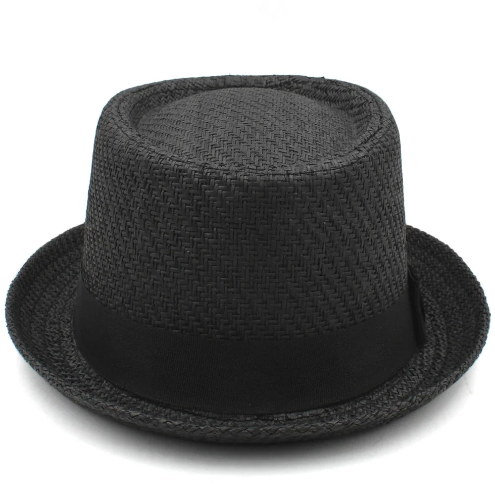 Men Women Classical Straw Pork Pie Hats Fedora Sunhats Trilby Caps Summer Boater Beach Outdoor Travel Party Size US 7 1/4 UK L