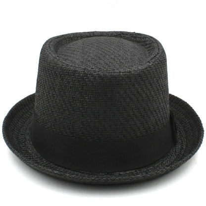 Men Women Classical Straw Pork Pie Hats Fedora Sunhats Trilby Caps Summer Boater Beach Outdoor Travel Party Size US 7 1/4 UK L