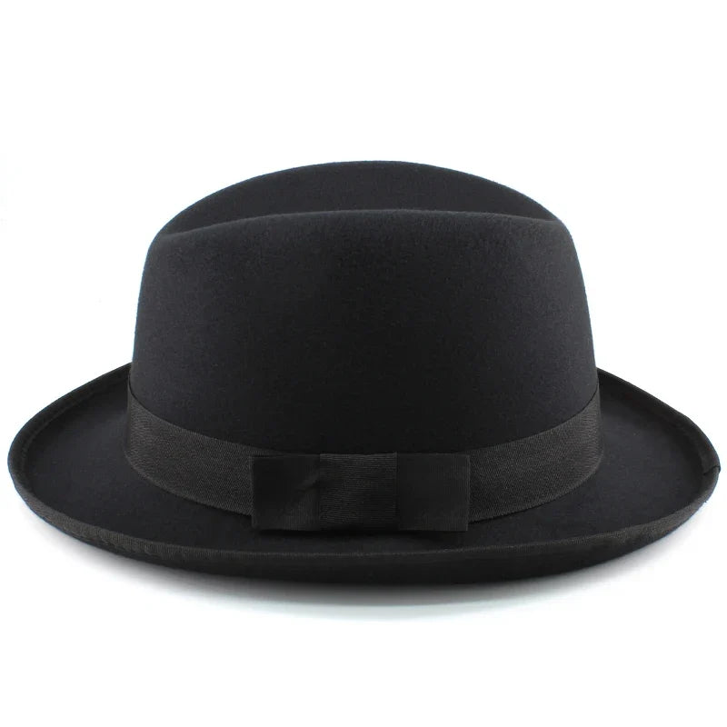 Men Women Wool Classical Homburg Hats Bowtie Band Fedora Caps Trilby Sunhat Jazz Winter Warm Adjustable Size M-L 7 1/8-7 3/8