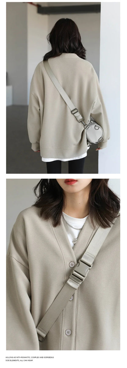 Korean Autumn Winter Women's Sports Coat Casual Loose V-neck Sweatshirt for Women Thick Warm Tops Office Lady Female