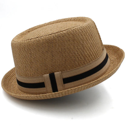 Men Women Classical Straw Pork Pie Hats Fedora Sunhats Trilby Caps Summer Boater Street Outdoor Travel Party Size US 7 1/4 UK L