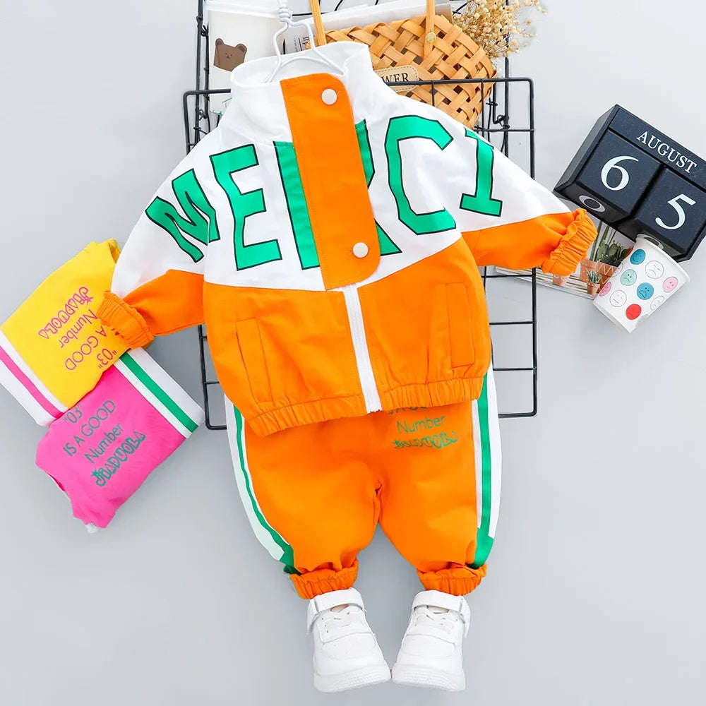 Fashion Spring Autumn Baby Girl Clothes Children Boys Casual Letter Jacket Pants 2Pcs/Set Toddler Cotton Costume Kids Tracksuits