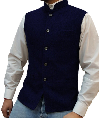 Men's Suit Vest Elegant Sleeveless Stand Collar Business Button Slim Fit Herringbone Waistcoat For Wedding