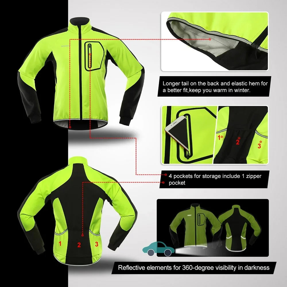 BERGRISAR Men's Cycling Jacket Winter Thermal Jacket Softshell Windbreak Waterproof Bike Coat Bicycle Raincoat BG011