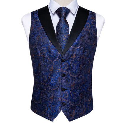 Men's Vest Blue Floral Suit Vest V Neck Tie Set For Wedding Party Brand Formal Dress Waistcoat Man Casual Sleeveless Jacket