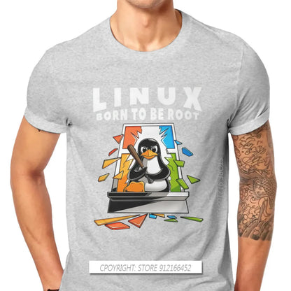 Linux Operating System Tux Penguin Man TShirt Window Crash Root Illustration Fashion T Shirt Graphic Sweatshirts New Trend Tees