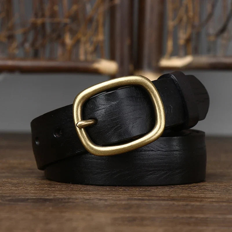 2.8cm Retro Female Real Thick Genuine Leather Belt Copper Pin Buckle Women Cowskin Jeans Belt Girl Simple Ladies Waist Strap