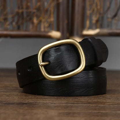 2.8cm Retro Female Real Thick Genuine Leather Belt Copper Pin Buckle Women Cowskin Jeans Belt Girl Simple Ladies Waist Strap
