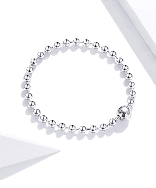 Bracelet chaîne de perles argentées en argent sterling 925, chaîne d'amour simple pour femmes, bracelets basiques de mode SCB203