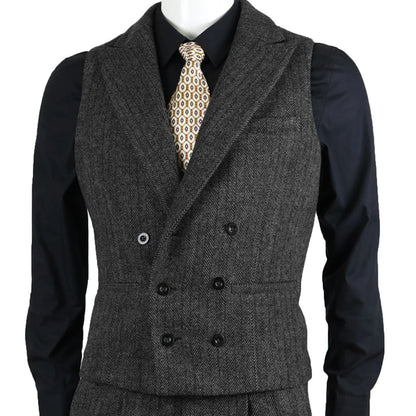 Men's Suit Vest Herringbone Tweed Slim Fit Waistcoat Double Breasted Sleeveless Jacket For Wedding