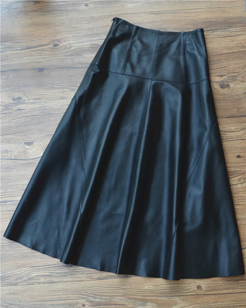 Maxi Skirt Winter Women Splendid Genuine Leather Flared Gonne Female Umbrella Large Swing Jupe Mujer 80 Long Ankle Falda Largas