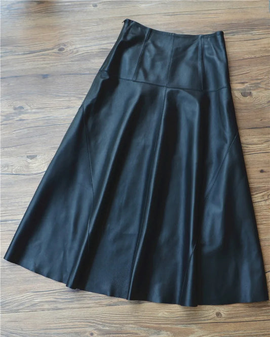 Maxi Skirt Winter Women Splendid Genuine Leather Flared Gonne Female Umbrella Large Swing Jupe Mujer 80 Long Ankle Falda Largas