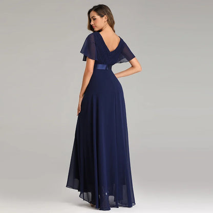 Evening Dresses Elegant V-Neck Ruffles Chiffon Formal Evening Gown  Robe Vestidos De Fiesta Dress for Wedding Party