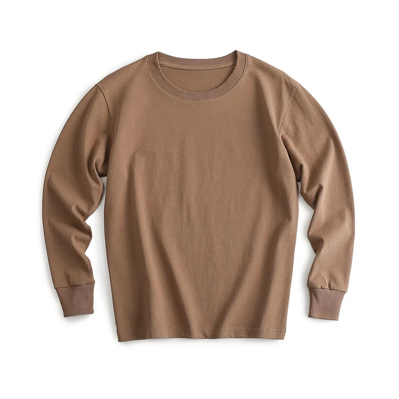 Autumn New Brand Mens Long Sleeve Tshirt Cotton T Shirt Men Vintage Casual Loose Brown Tops Unisex Home Hip Hop Streetwear