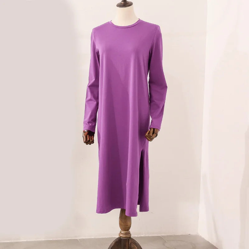 Original Casual 94% Cotton Summer Women's Dresses Solid Short Sleeve Spilt Long Midi Dress Fashion Sundress Female Clothing