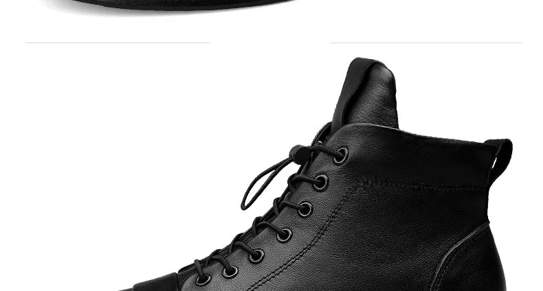 Winter Genuine Leather Boots Men Ankle Casual High Top Skateboarding Shoes Cow Leather Big Size 47 48