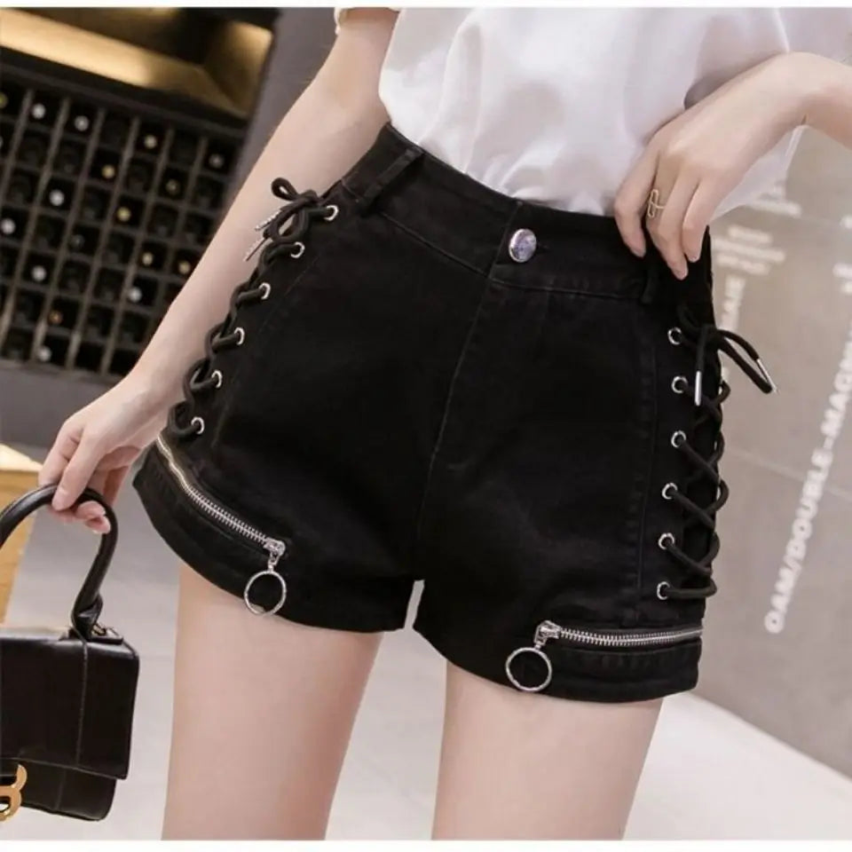 Women Designer Shorts Bandage Zipper Sexy Hot Girls Club-wear Harajuku Slender Denim Hipster Teenagers Summer Popular All-match