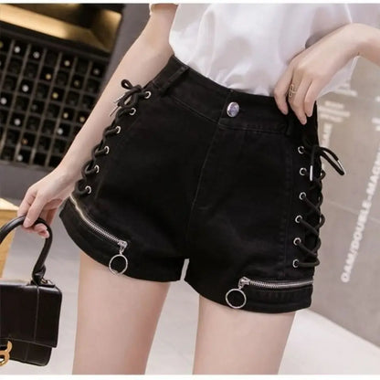 Women Designer Shorts Bandage Zipper Sexy Hot Girls Club-wear Harajuku Slender Denim Hipster Teenagers Summer Popular All-match