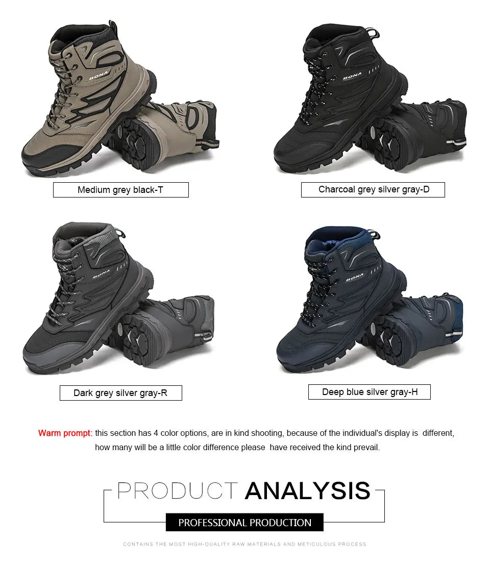 2022 New Designers Brand Action Leather Winter Shoes Men High Top Plush Non-Slip Snow Boots Man Warm Ankle Boots Mansculino
