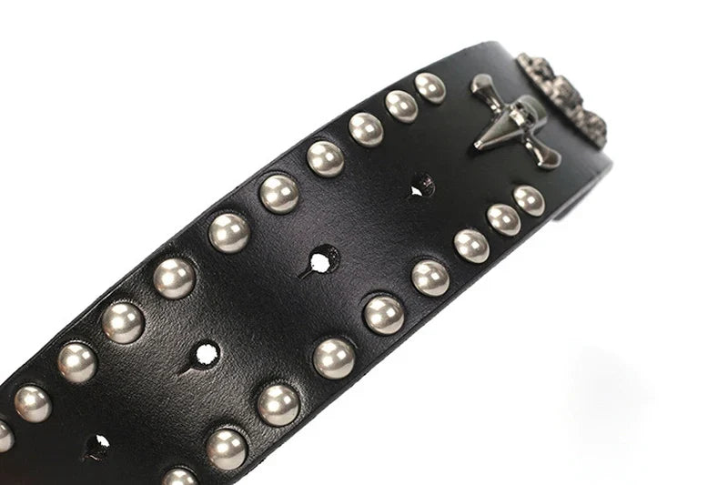 3.8CM Real Genuine Leather Vintage Metal Skull Punk Men Jeans Belt Stud Cowboy Strap Cinturon Ceinture Homme Riem Belts