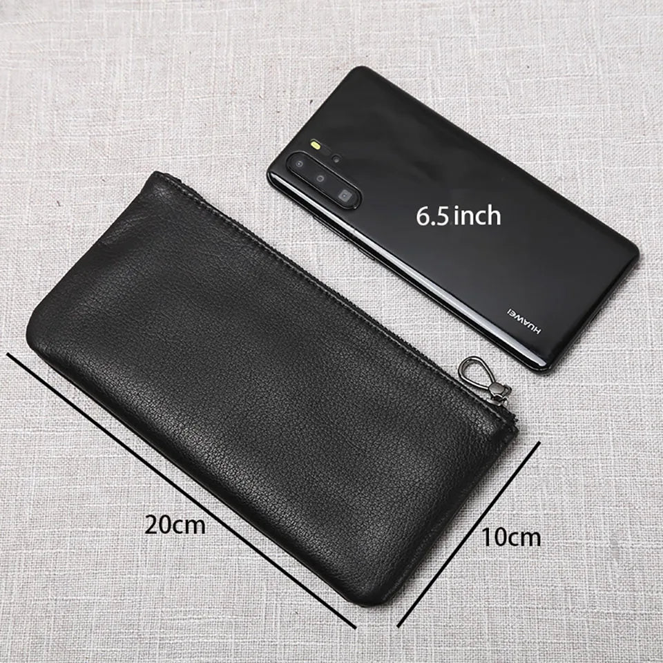 Men's Genuine Leather Long Zipper Wallet First Layer Cowhide Youth Ultra-Thin Handbag Wallet Trendy Brand Simple Wallet