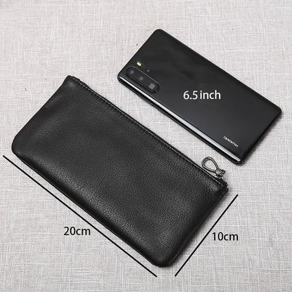 Men's Genuine Leather Long Zipper Wallet First Layer Cowhide Youth Ultra-Thin Handbag Wallet Trendy Brand Simple Wallet