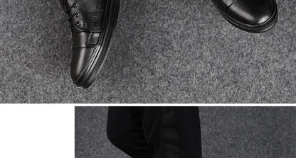 Winter Genuine Leather Boots Men Ankle Casual High Top Skateboarding Shoes Cow Leather Big Size 47 48