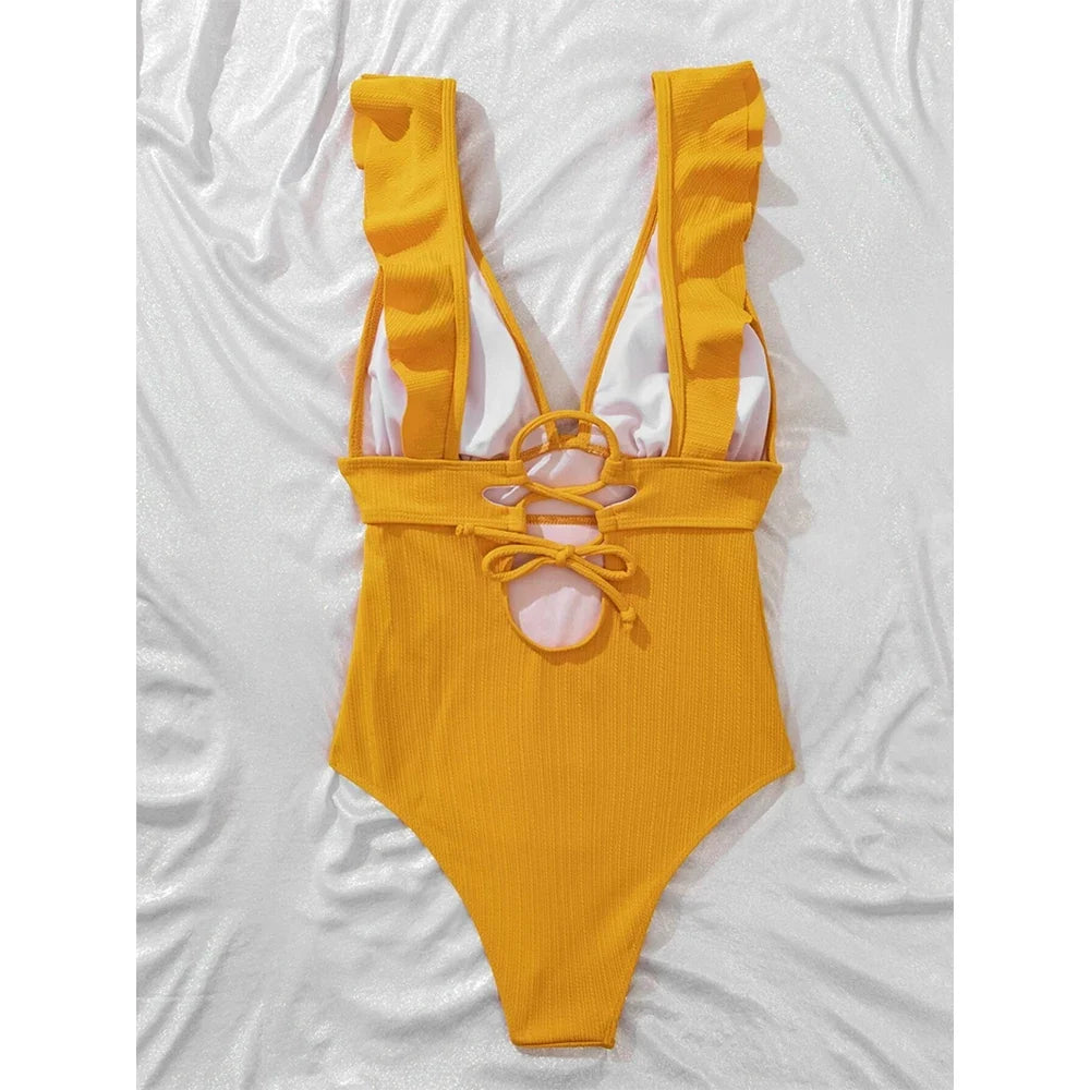 2023 One Piece Swimsuit Women Ruffle Swimwear Push Up Monokini Bodysuit Swimsuit Female Bathing Suit Summer Beach Wear