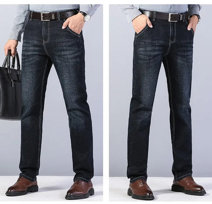 2026 Straight Elastic Cotton Jeans Men Fashion Business Classic Style Jean Denim Pants Trouser