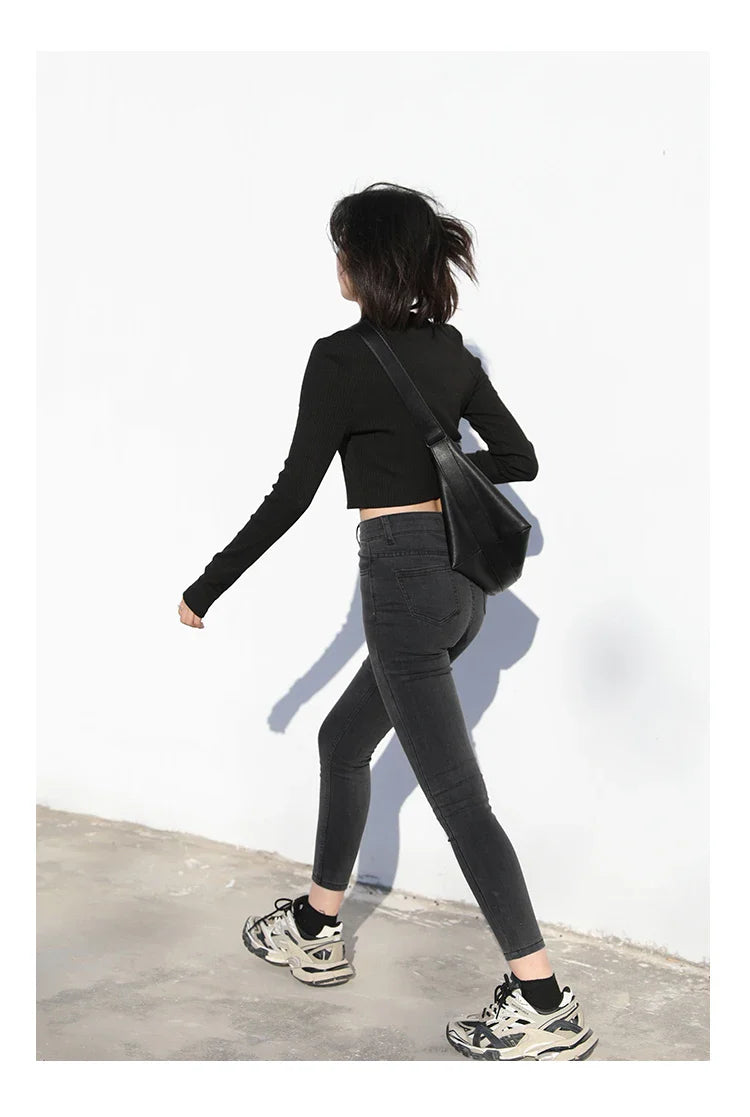 Women Jeans Retro High Waist Stretch Pencil Denim Pants Elastic for Woman Female Trousers Autumn Winter Ladies