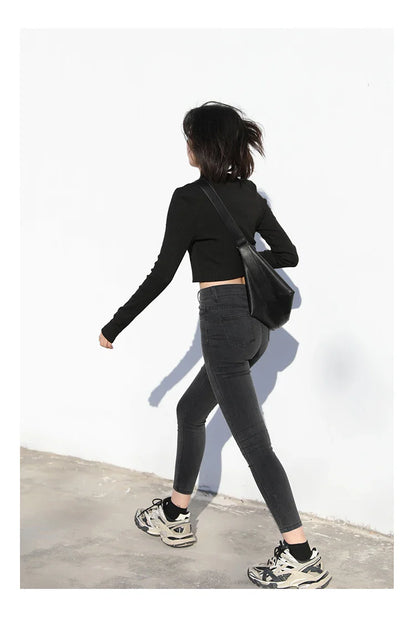Women Jeans Retro High Waist Stretch Pencil Denim Pants Elastic for Woman Female Trousers Autumn Winter Ladies