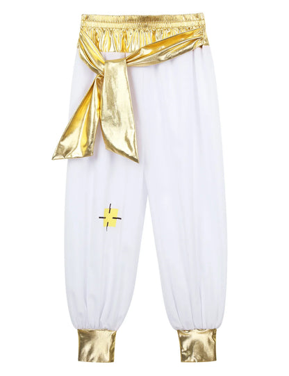 Boys Mythical Prince Arabian Carnival Cosplay Outfit Halloween Party Arabian Prince Role Play Waistcoat Vest Top+Belted Pants