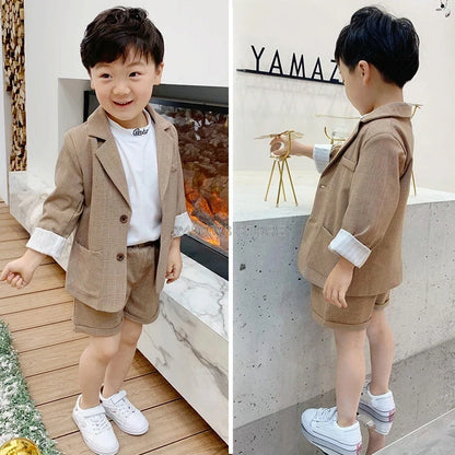 2020 Kids Wedding Jacket +Pants 2Pcs Stage Performance Suit Flower Boys Formal Tuxedos School Girls Host Dance Suit Clothing Set