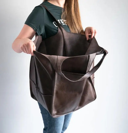 Casual Soft Large Capacity Tote Women Handbags Designer Aged Metal Look Luxury Pu Leather Shoulder Bag Retro Big Shopper Purses