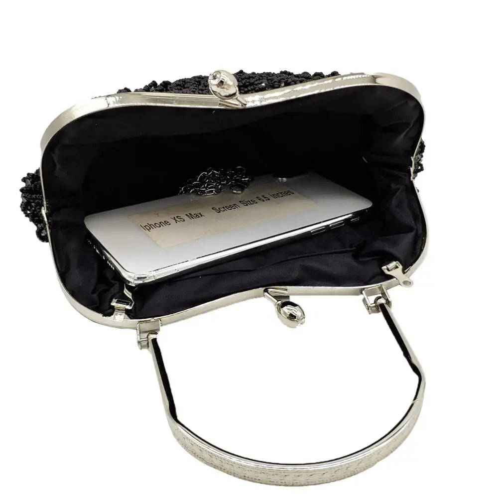 Elegant Frame Women Formal Beaded Evening Purses and Handbags Bridal Sequins Clutch Bag Cocktail Party Bag