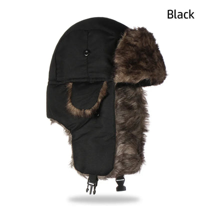 Unisex Men Women Russian Hat Trapper Bomber Warm Trooper Ear Flaps Winter Ski Hat Solid Fluffy Faux Fur Cap Headwear Bonnet