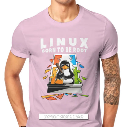 Linux Operating System Tux Penguin Man TShirt Window Crash Root Illustration Fashion T Shirt Graphic Sweatshirts New Trend Tees