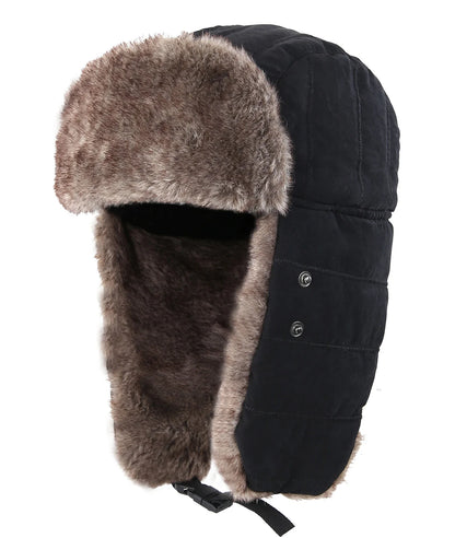 Men's Warm Chunky Trapper Hat Removable Windproof Winter Russian Hats with Mask Ushanka Hat