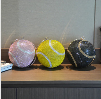 Lady Yellow Pink Black Diamond Day Clutches Rhinestone Pearl Evening Bag Circular Shaped Chain Shoulder Handbags For Party Purse