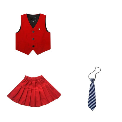 Boys Girls Summer Vest Shorts Clothing Set Baby Children Birthday Ceremonial Wedding Dress Skirt Suit Gentleman Kids Costumes